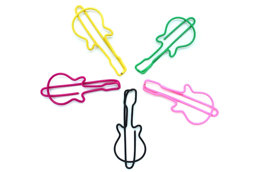 Guitar-shaped Paper Clips Metal BookMark Cute Clip Student Stationery Gift Musical Series For Office School 100Pcs/Lot