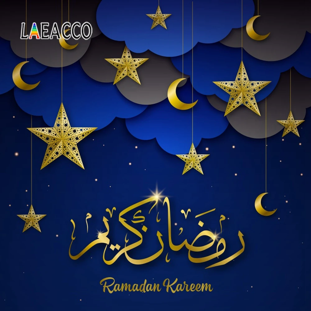 Laeacco Ramadan Kareem Eid Mubarak Crescent Wreaths Scene Poster Photographic Background Photography Backdrop For Photo Studio