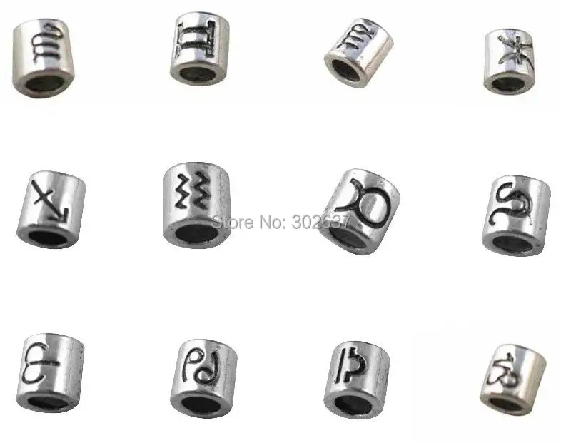 

600PCS ASSORTED TIBETAN SILVER ZODIAC EUROPEAN BEADS CHARMS W/BIG HOLE