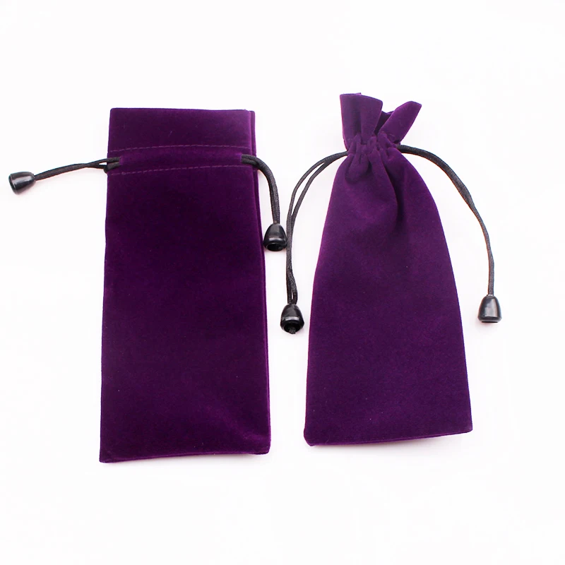 

Free Shipping 100Pcs/lot Purple/Black Velvet Bag 7.5x18cm Wedding Drawstring Jewelry Cosmetics Packaging Bags Candy Gift Bag