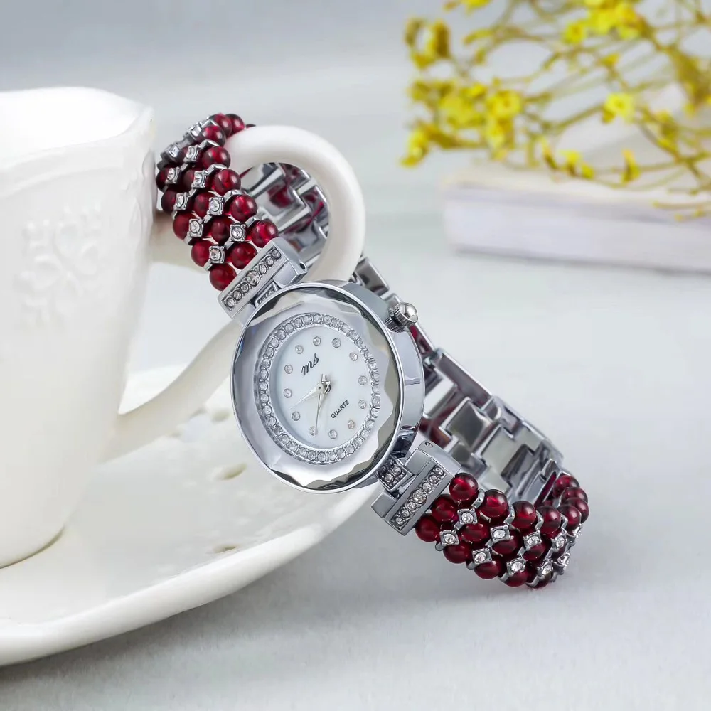 

natural garnet stone beads bracelet & 33mm watch DIY jewelry for woman for gift for summer beach for gift !