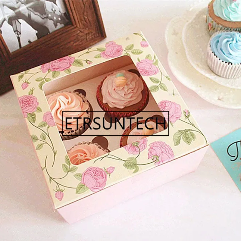 100pcs Flower Gift Paper Box Wedding Party Kraft Paper Box With Window Cake Packaging Candy Cookies Cupcake Boxes