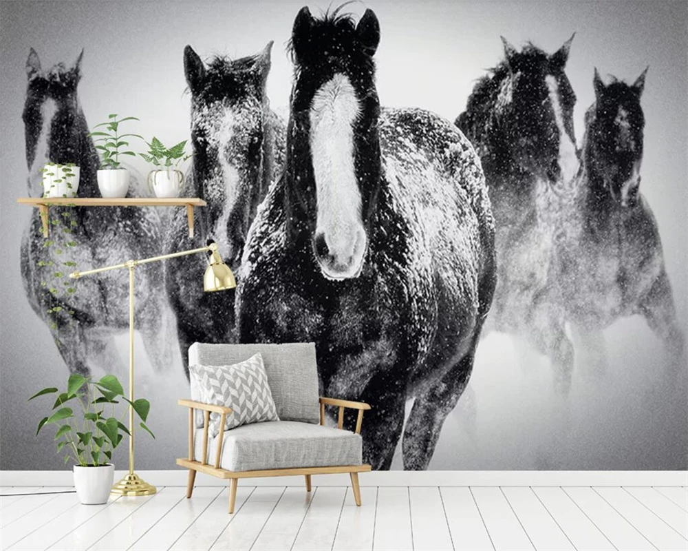 

Customize any size wallpaper Black horse photo mural living room TV background wall decoration 3d wallpaper