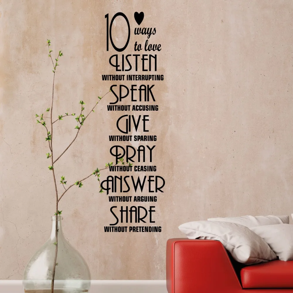 Sticker-citation-10-ways-to-love Vinyl Wall Art Decor Mural Decal Living Room Home Decor Poster House Decoration 28 cm x 96 cm