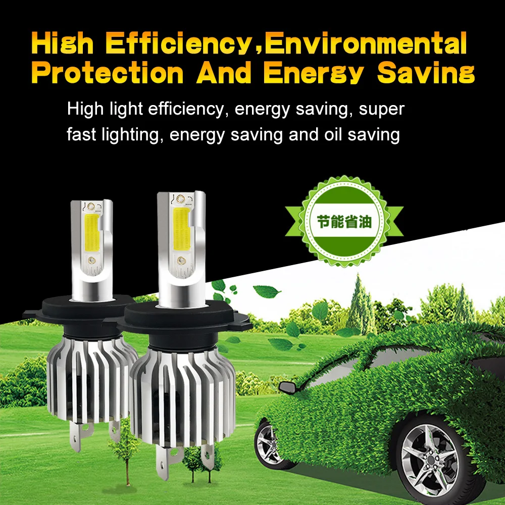 2Pcs H4 LED Lights 12000LM COB 72SMD Car Fog Light Bulb 12V 6000K White Automobile Led Front Fog HeadLamp High/Low Beam Function