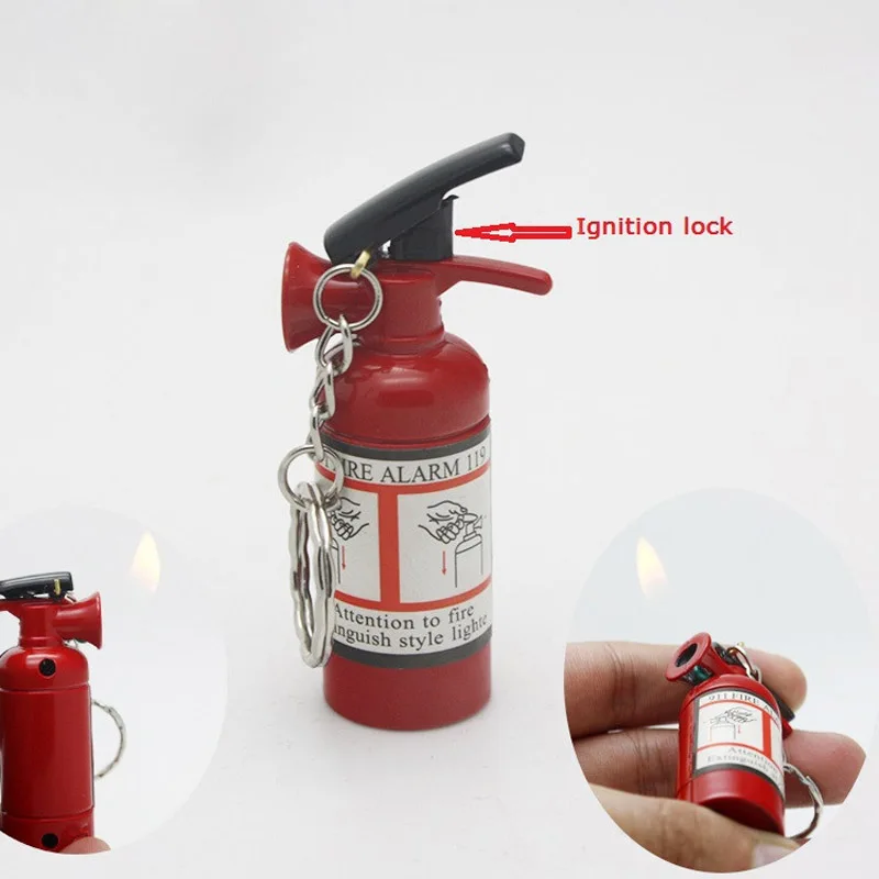 Creative Mini Extinguisher-Type Lighters Butane Gasoline Metal Lighter Inflated Gas Extinguisher Lighter Bar Key Chain Toys Fire