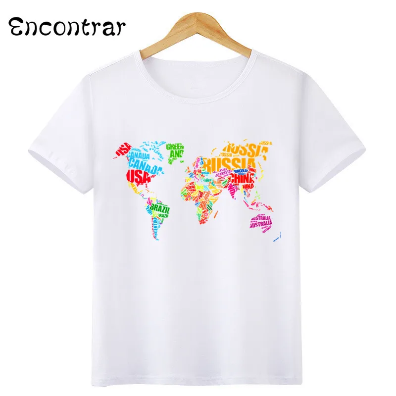 Kids World Map Design T Shirt Boys/Girls Casual Short Sleeve Tops Children's Funny T-Shirt,HKP6052