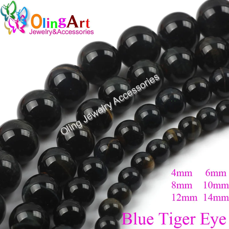 

OlingArt 2019 New 6 8 10 12mm Round Blue Tiger Eye Beads Natural Stone Bead Spacer Loose Bead For DIY Jewelry Making Findings