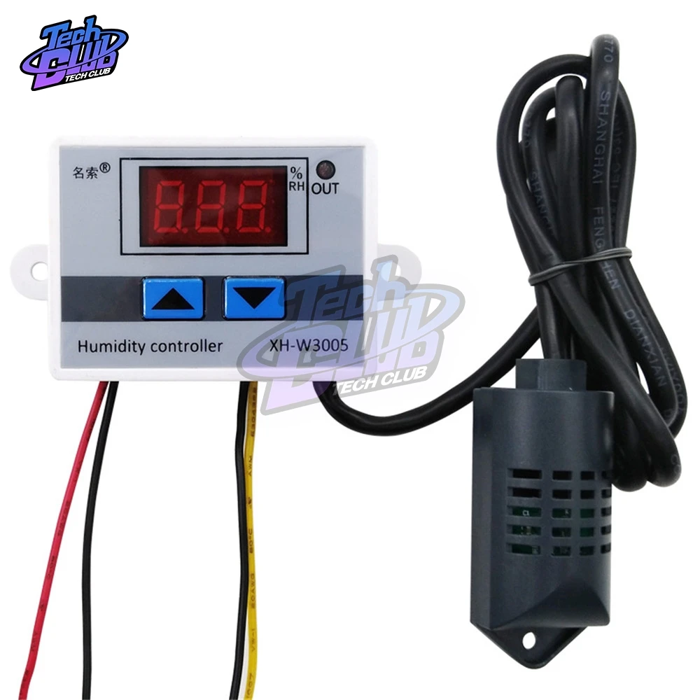 W3005 220V 12V 24V Digital Humidity Controller Hygrometer Humidity Control Switch 0~99%RH Hygrostat w/ Humidity Sensor