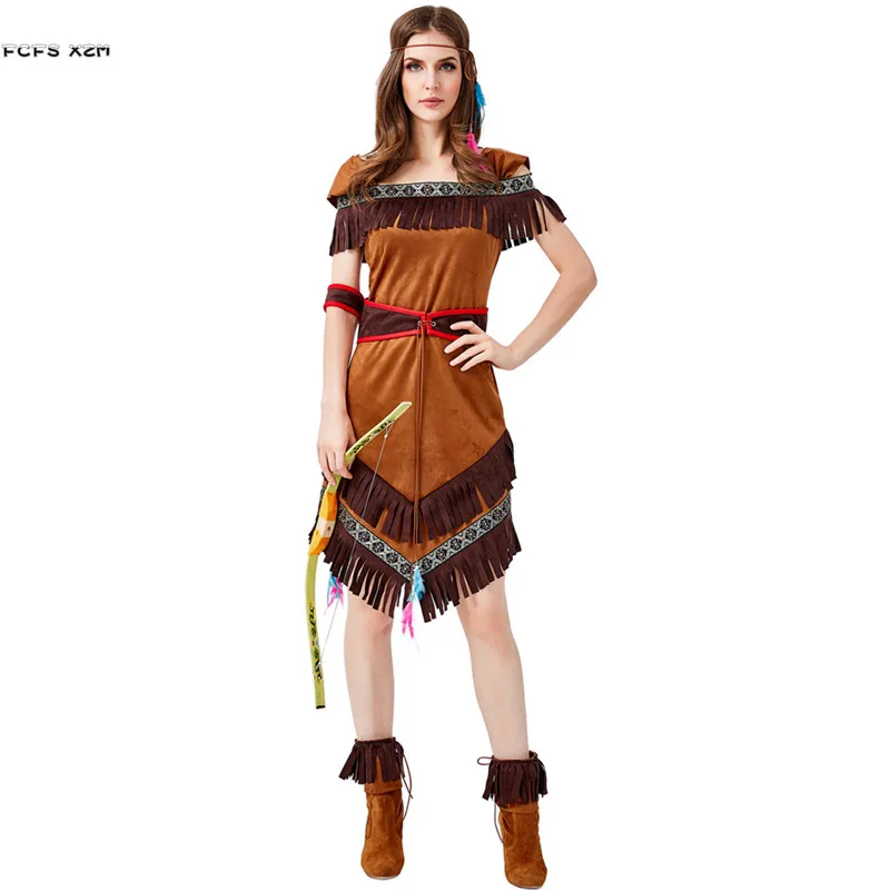 S-XL Women Halloween Indian Princess Costume Female Warrior Hunter Archer Cosplay Carnival Purim Nightclub Role Play Party Dress