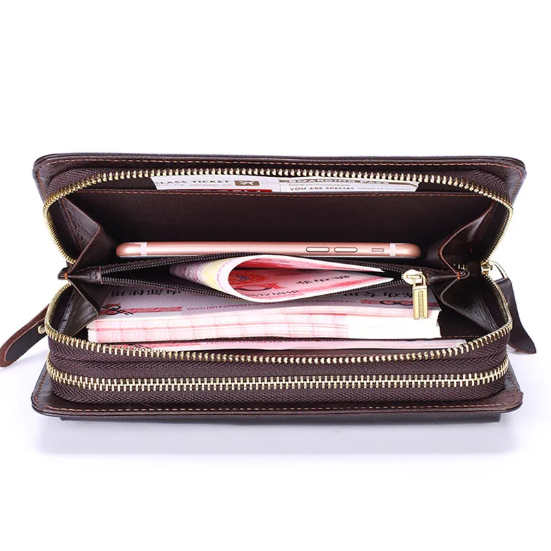 Portefeuille en cuir pour hommes, pochette en cuir véritable, sac Long pour téléphone, porte-monnaie grande taille, pratique, porte-cartes, sac