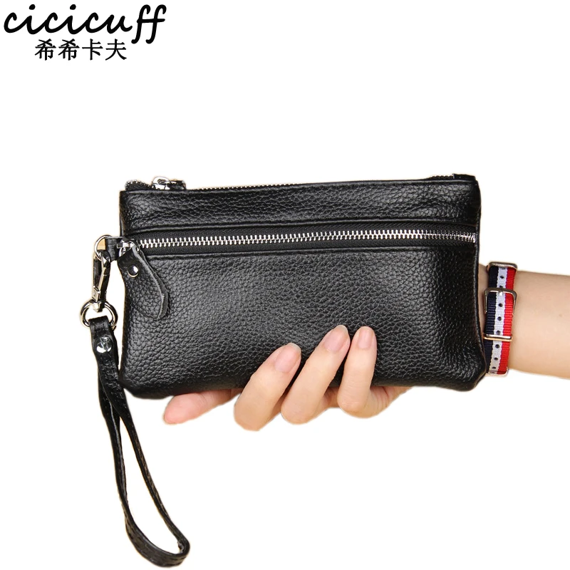 Handbag for Women Genuine Leather Key Case Lichee Pattern Cellphone Pouch Clutch 2023 New Wrist Strap Wallet Female Day Clutches