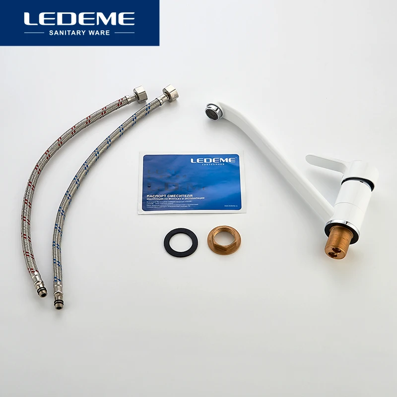 LEDEME New Classic Style Kitchen Faucet Solid Brass Single Handle Cold and Hot Water Tap 360 Degree Rotation Spray Paint Faucets