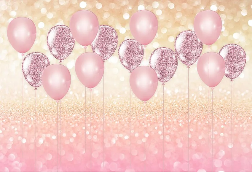 Vinyl Photography Backgrounds Baby Shower Birthday Party Pink Luxury Balloon Girl Bokeh Gold Glitter Kids Backdrop Photo Studio