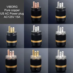 Viborg High End Pure Copper Mains AC Electric Power Plug Connector US Standard AC 125V 15A Screw Lock For Hifi Audio DIY 1PC