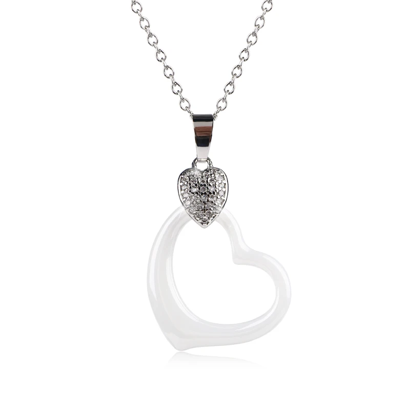 Classic Heart Women Pendant Necklace With Bling CZ Crystal Heart Shape Never Fade Black Ceramic Heart Necklace For Women Gift