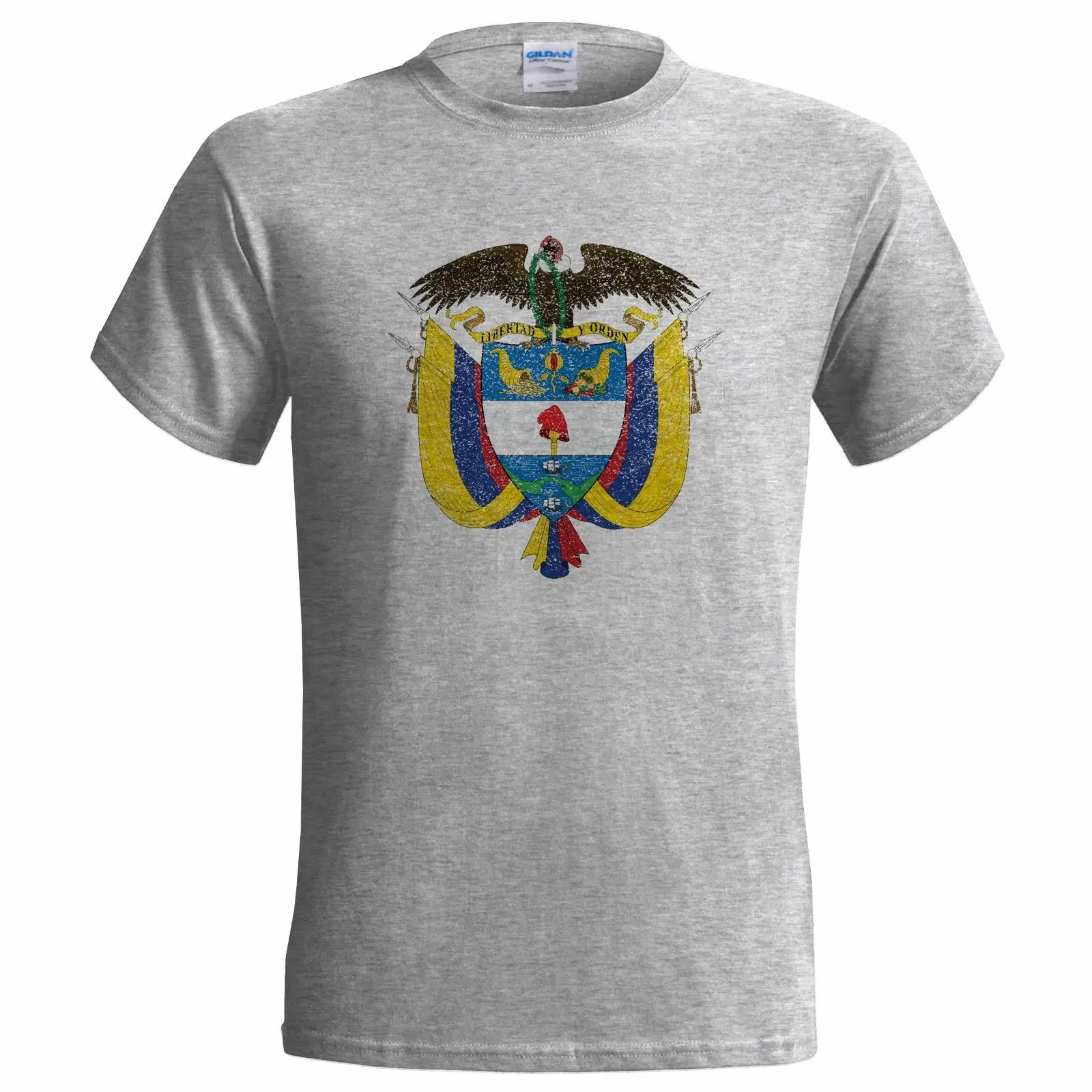 Hot Sale Summer Colombia Coat Of Arms Distressed Look Mens T Shirt Emblem Condor Colombian Flag Tee Shirt