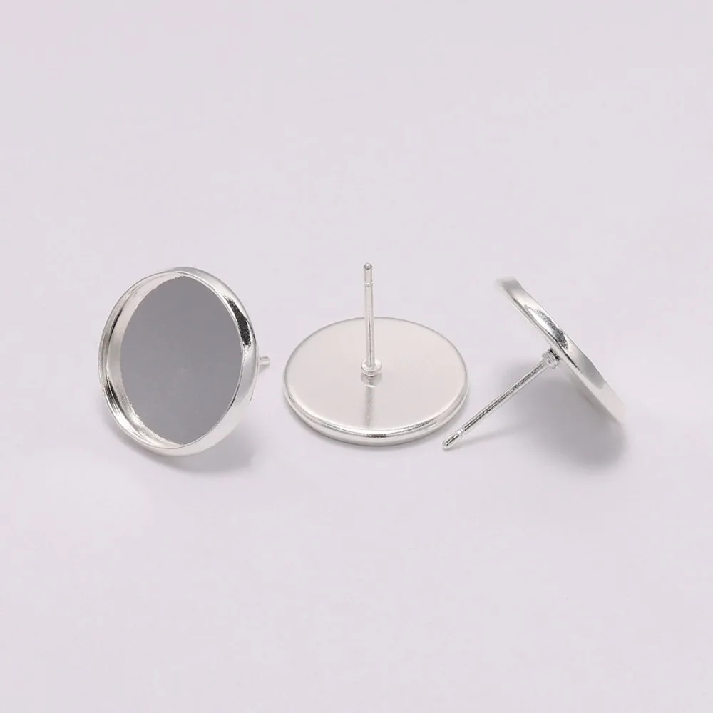 20-50pcs/lot 8 10 12 14 16 mm Gold Silve Plated Ear Stud /Earrings Cabochon Cameo Setting Blank base Vintage Diy Jewelry Making