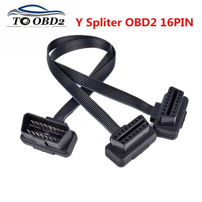 

Free Ship Flat+Thin As Noodle OBDII OBD 2 OBD2 16 Pin ELM327 Male To Dual Female Y Splitter Elbow Extension Connector Cable