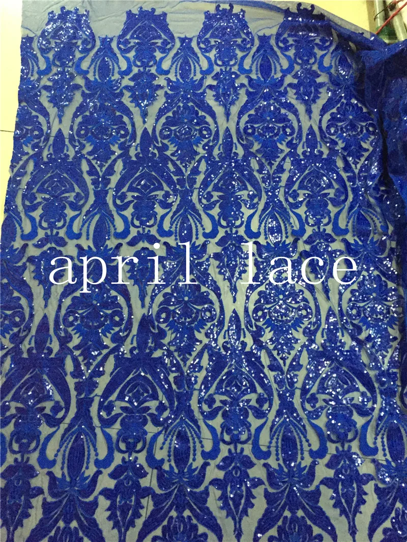 

5yards BB110 good quality nice dobby royal blue sequin embroidery net mesh lace fabric for bridal gown/wedding dress