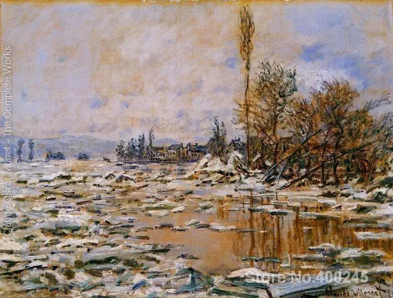 Landscape Paintings by Claude Monet Breakup of Ice Grey Weather Bedroom decor High quality