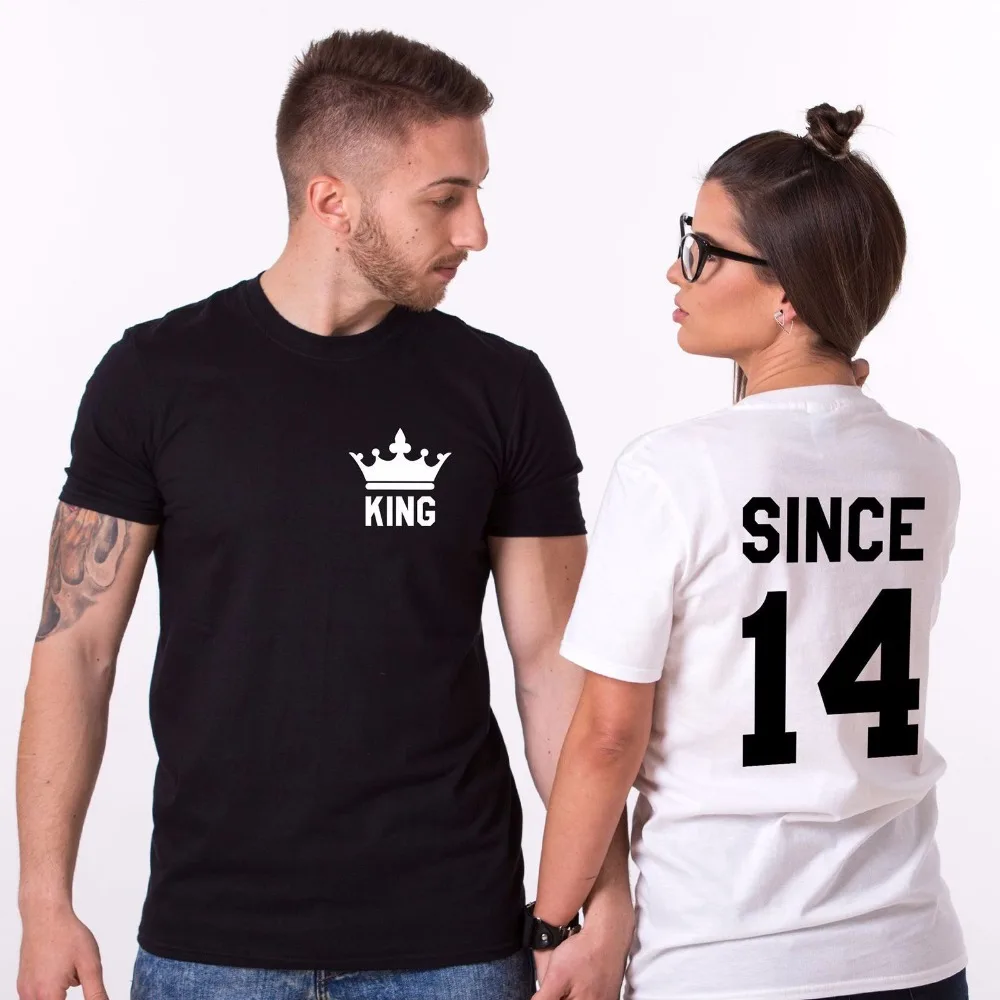 

Men T-Shirt 2019 Fashion Hip hop Brand new Clothing Tops King And Queen Shirt Together Since Couple Love Matching NEW T shirt