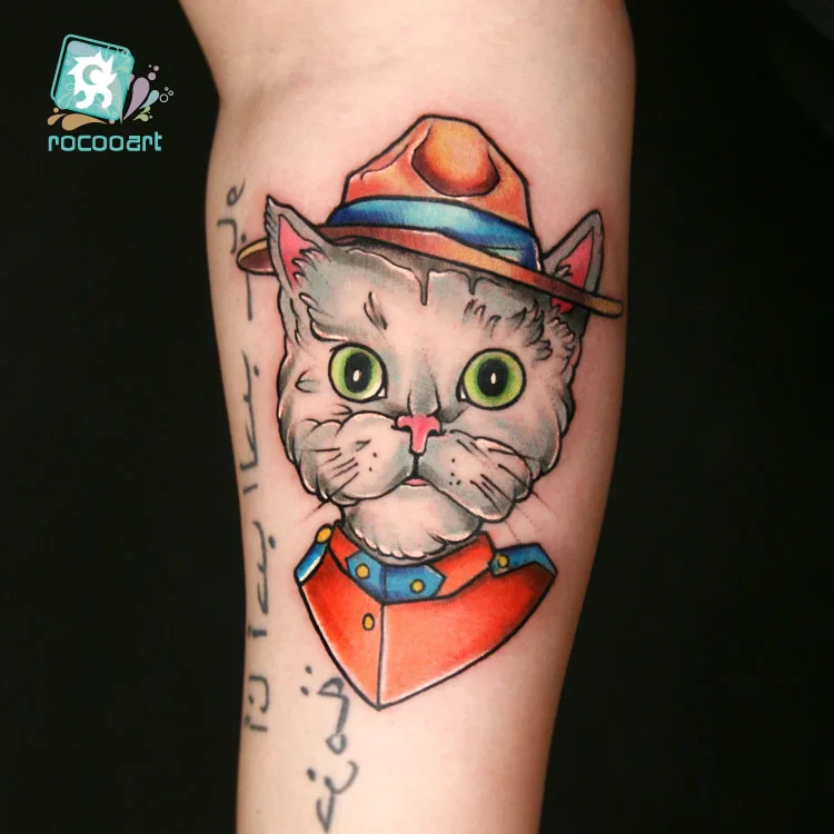 

Rocooart SC Series Little Vintage Old School Style Kidded Cat Head Temporary Tattoo Sticker Body Art Water Transfer Fake Taty