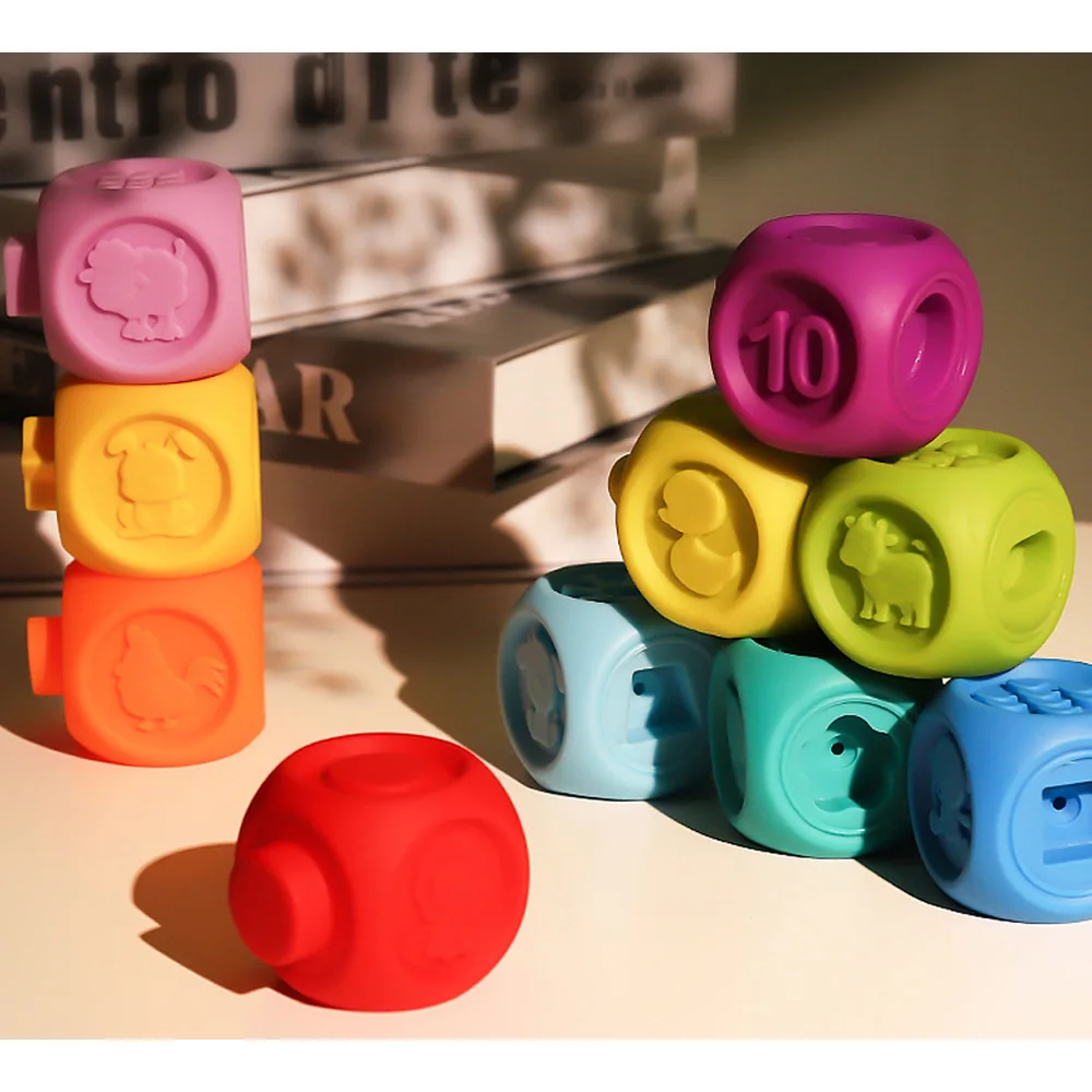 10Pcs/Set Colorful Baby Blocks Toys With Sound Soft Rubber Cubes Building Blocks Early Educational Toys For Children Kids