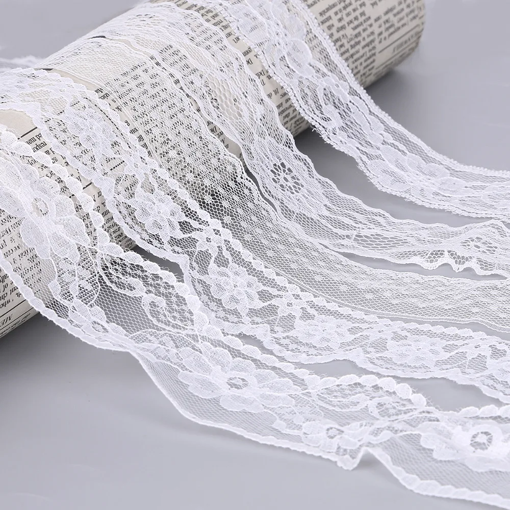 Width 13-165mm White Springy Lace Fabric Trim Ribbon Garment Accessories For DIY Clothing Wedding Decoration 10 Yard/lot