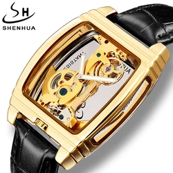 Reloj mecánico automático transparente para hombre, reloj masculino de lujo con esqueleto Steampunk, tourbillon dorado