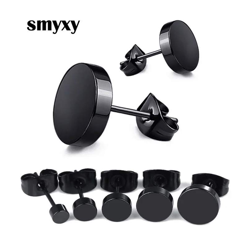 1 pair Stainless Steel Stud Earrings for Women Men Black/steel color Round Titanium Earrings Punk Gothic Fashion Ear Jewelry