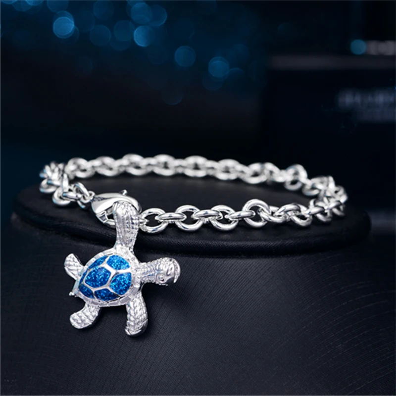 New High Quality Charm Glue Drop Blue Opal Turtle Bracelets For Women Femme Fashion  Color Hand Chain Beach Jewelry Gifts