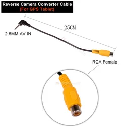 RCA para 2.5mm AV IN cabo para carro, câmera de visão traseira, GPS, Tablet, adaptador de estacionamento