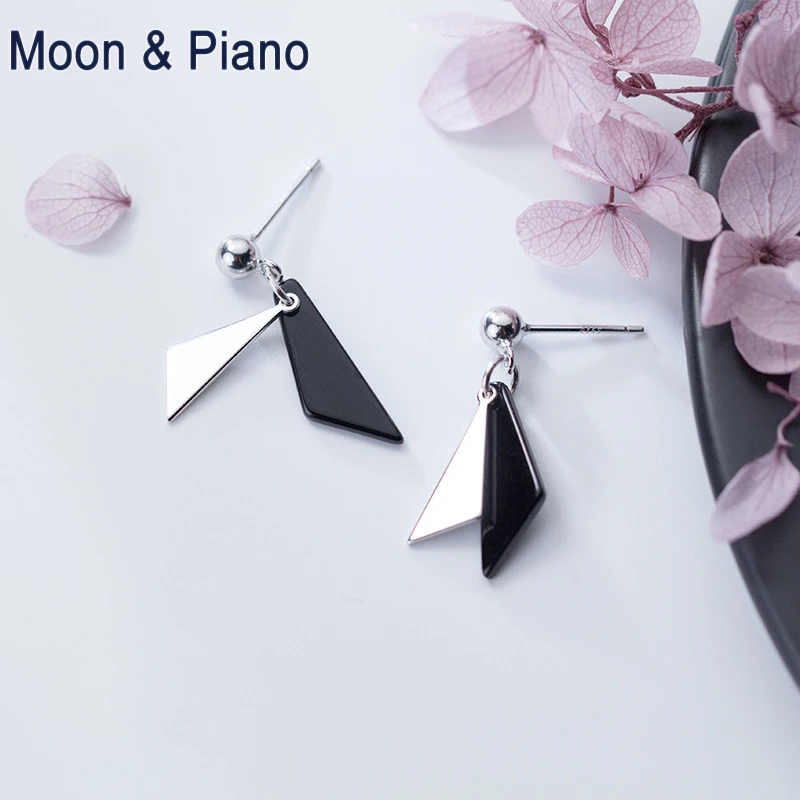 Short Geometric Earrings Irregular Triangle Pendant Black Temperament Jewelry Simple Women 925 Silver Exquisite Accessories Gift