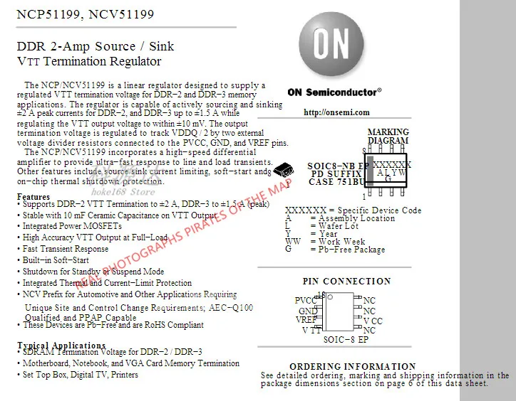 주식 NCP51199PDR2G SOP-8 51199, NCV51199PDR2G, NCP51199, 로트당 5 개