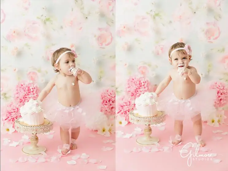 Фон для фотосъемки новорожденных с цифровой печатью розовыми цветами из бумаги