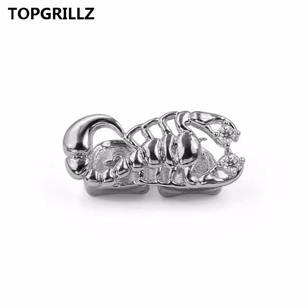 TOPGRILLZ Scorpion Grillz Stinger Teeth Grillz Gold Tone Scorpio Double Cap Iced-Out Tooth Grills,Gift,Party