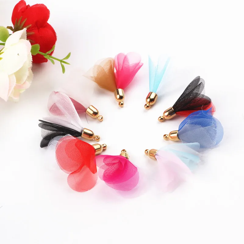 

35mm New Fashion Colorful Satin Flower Tassels Pendants For Jewelry Making Of Earring Cellphone Plush Keyring Handmade Accessory