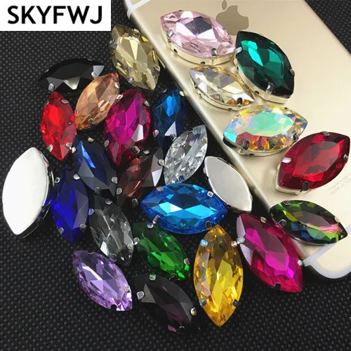 All Colors Navette Glass Crystal Stone with Claw Setting Horse Eye Sew On Rhinestones 5x10,6x12,7x15,9x18,13x27,17x32mm