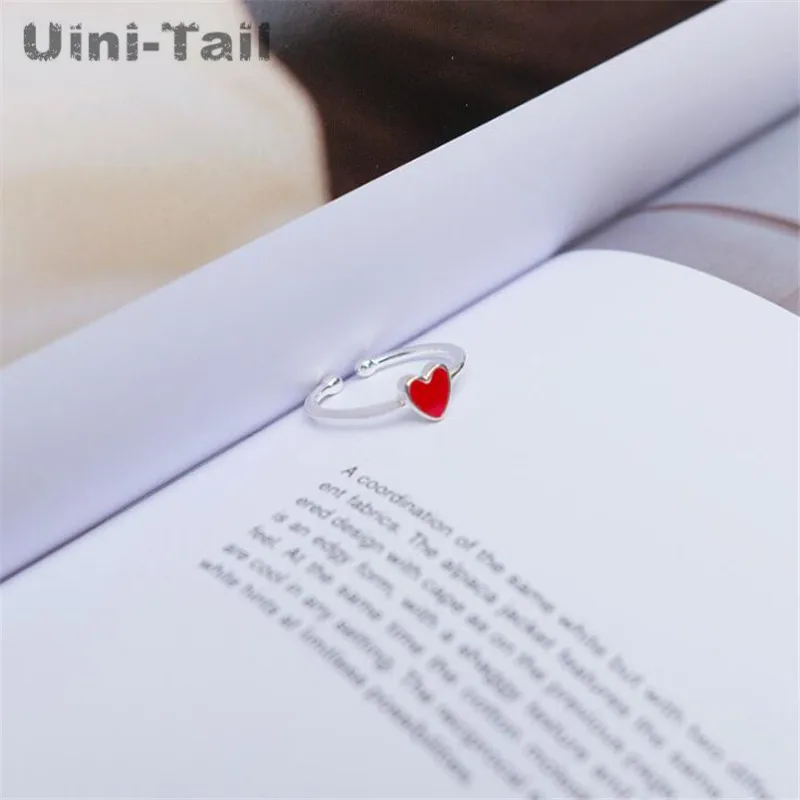 Uini-Tail hot new 925 Tibetan silver red heart-shaped ring Korea exquisite heart ring small fresh fashion foreign trade jewelry