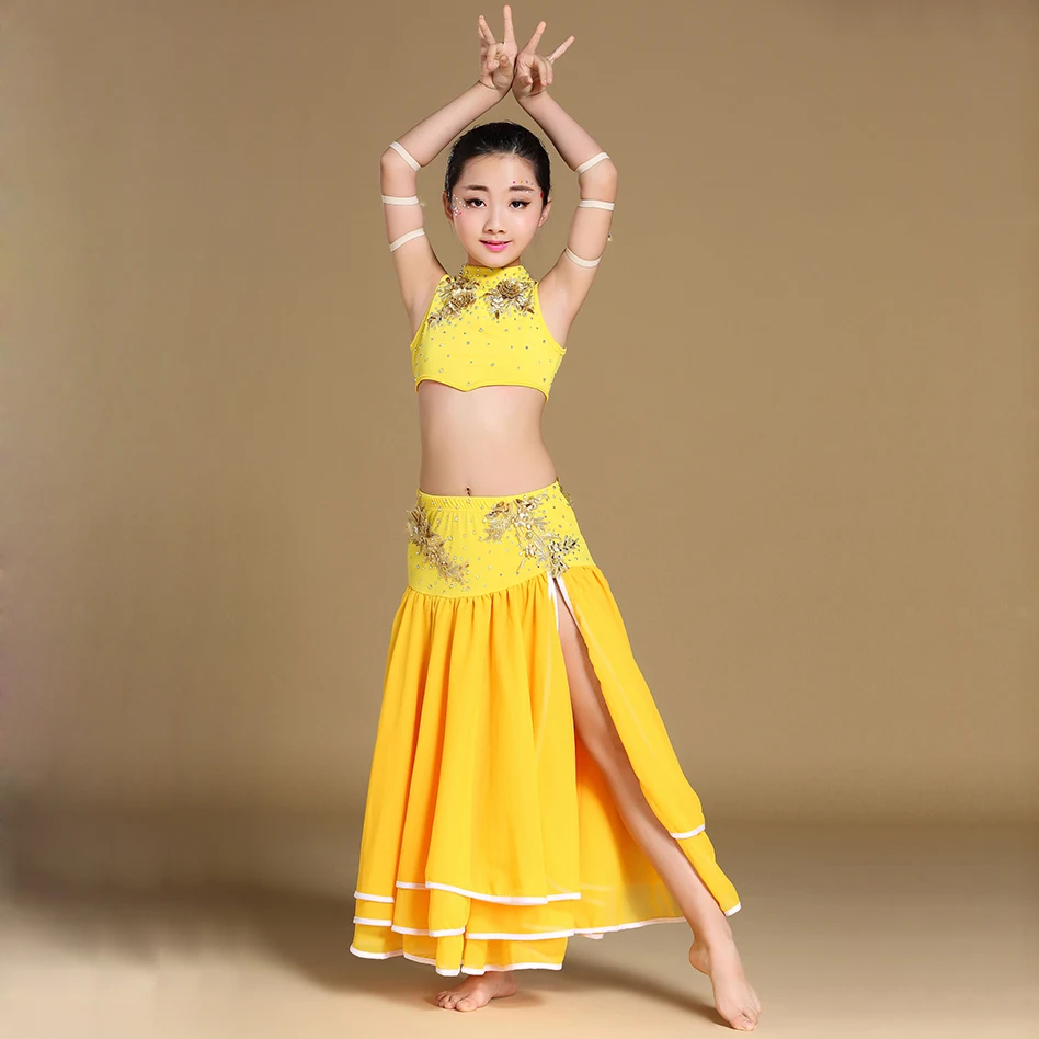 Ropa de danza del vientre para niños, traje Oriental, Top y falda, conjunto de traje de danza del vientre para niñas