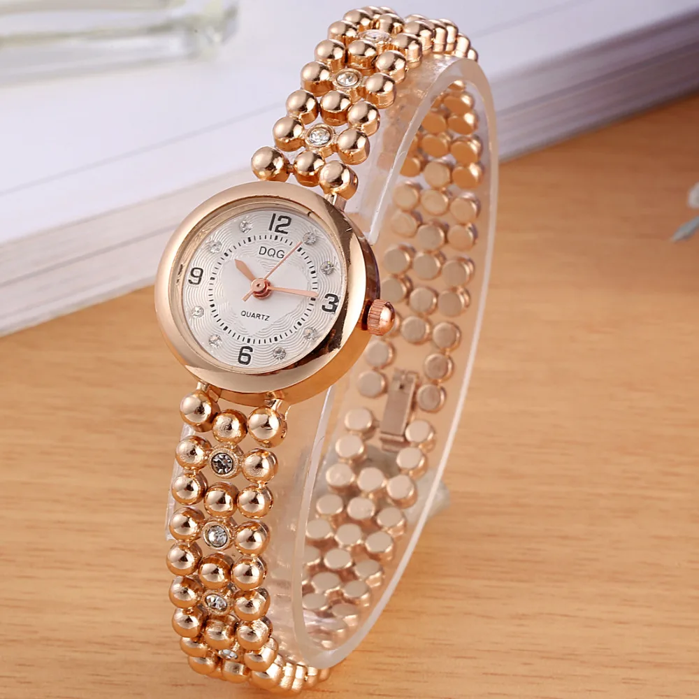 Relojes de lujo para mujer, pulsera con cuentas de cristal y corazón, pequeños relojes de cuarzo dorados rosados, novedad de 2023