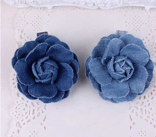 

2016 New Fashion Jean Rosette Flower Hairpins Handmade Blue Denim Hair Clips Hairgrips Girls Women Barrettes Hair Accessories