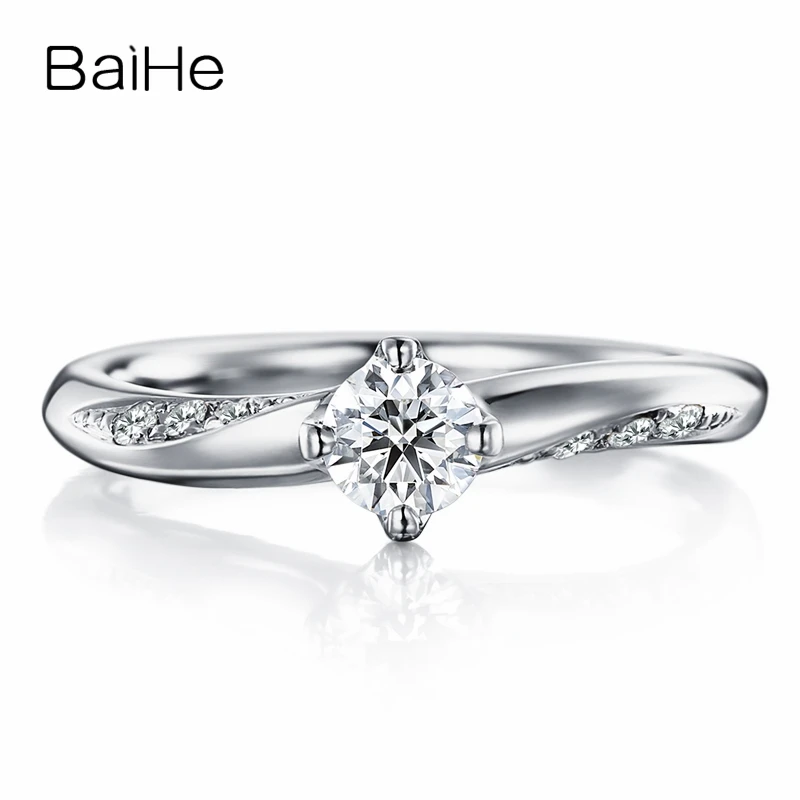 

BAIHE Solid 18K White Gold 0.20ct FG/SI Round Natural Diamond Ring Men Women Engagement Trendy Fine Jewelry Making Anel diamante