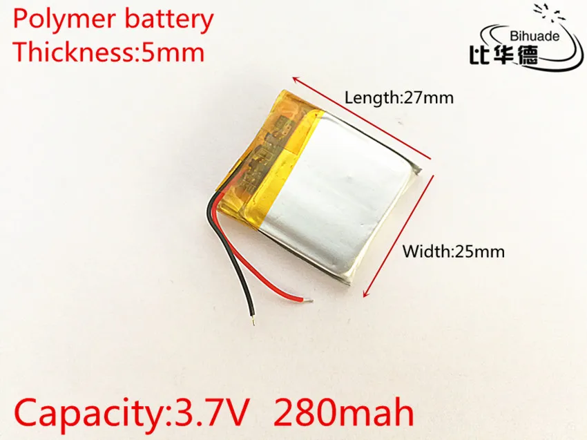 3.7V 280mAh 502527 Lithium Polymer Li-Po li ion Rechargeable Battery cells For Mp3 MP4 MP5 GPS PSP mobile bluetooth
