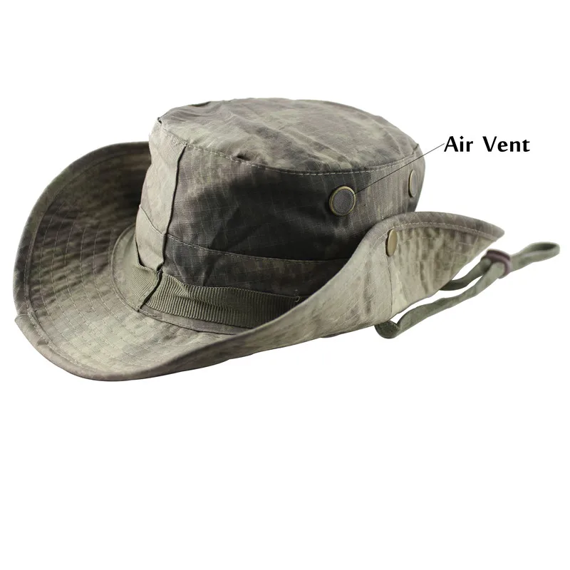 Summer Outdoor Hunting Fishing Safari Bucket Hat Camouflage Boonie Hats Nepalese Cap Hiking Sun Hat with Adjustable strap