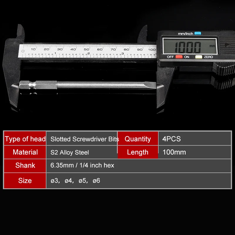 4pcs Flathead Screwdriver Bit Set Magnetic Slotted Screwdriver Bit Set 1/4\