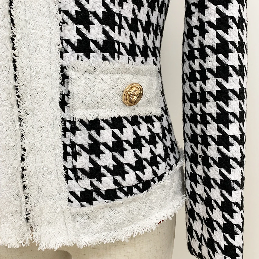 HIGH STREET Newest 2024 Fall Winter Designer Jacket Women\'s Zip Houndstooth Fringed Tweed Jacket Coat