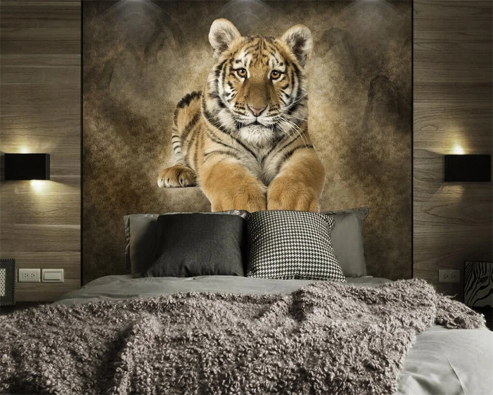 

Beibehang Custom Wallpaper Animals Tiger HD Background Wall Murder Living Room Bedroom TV Sofa Background Murals 3d wallpaper