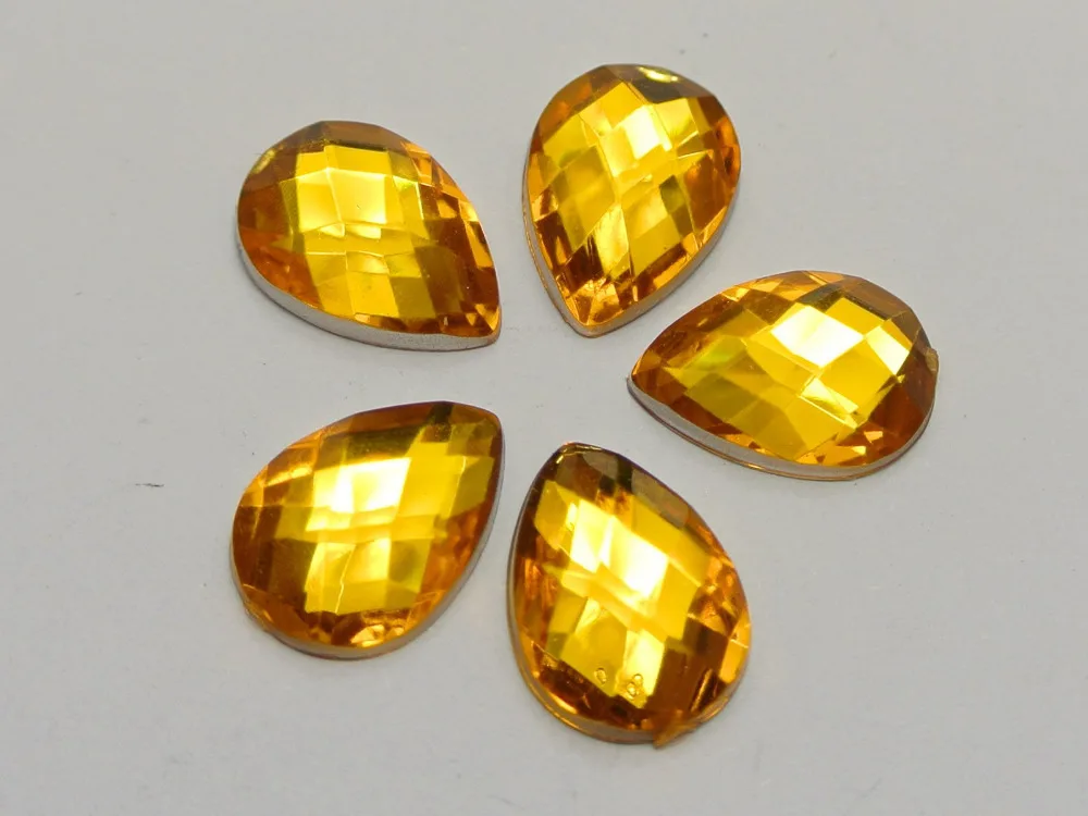 

200 Gold Acrylic Flatback TearDrop Rhinestone Gems 10X14mm No Hole